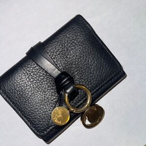 EUC Chloe Alphabet Mini Black and Gold Pebbled mini wallet